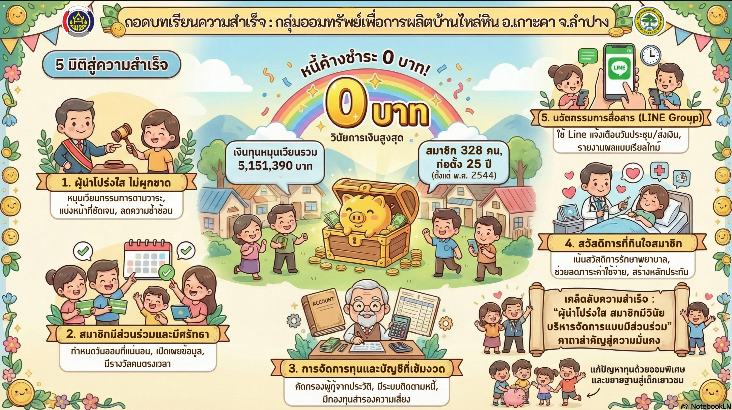 ถอดบทเรียนความสำเร็จกลุ่มออมทรัพย์เพื่อการผลิตบ้านไหล่หิน หมู่ที่ 2  ตำบลไหล่หิน อำเภอเกาะคา จังหวัดลำปาง