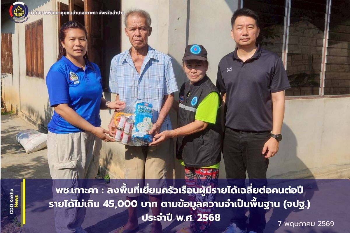 พช.เกาะคา : ลงพื้นที่เยี่ยมครัวเรือนผู้มีรายได้เฉลี่ยต่อคนต่อปี รายได้ไม่เกิน 45,000 บาท ตามข้อมูลความจำเป็นพื้นฐาน (จปฐ.) ประจำปี พ.ศ. 2568