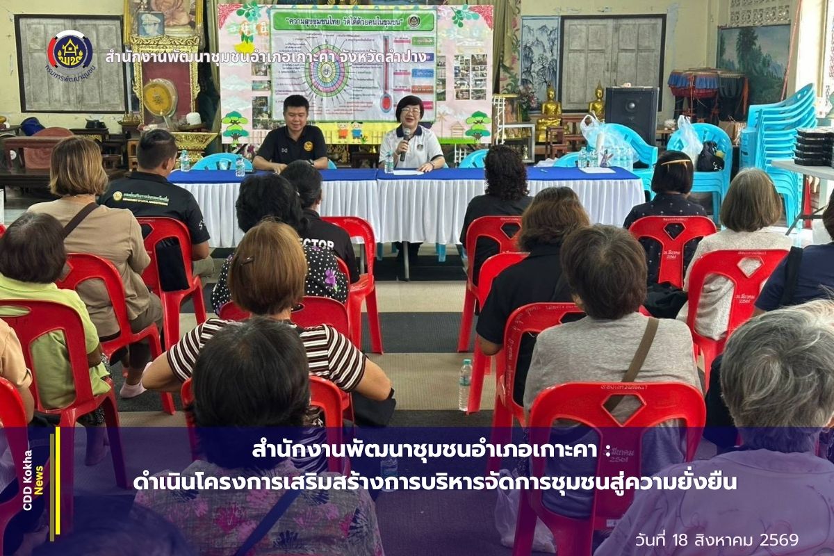 สำนักงานพัฒนาชุมชนอำเภอเกาะคา จังหวัดลำปาง : ดำเนินโครงการเสริมสร้างการบริหารจัดการชุมชนสู่ความยั่งยืน